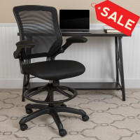 Flash Furniture BL-ZP-8805D-BK-GG Mid-Back Black Mesh Ergonomic Drafting Chair with Adjustable Foot Ring and Flip-Up Arms